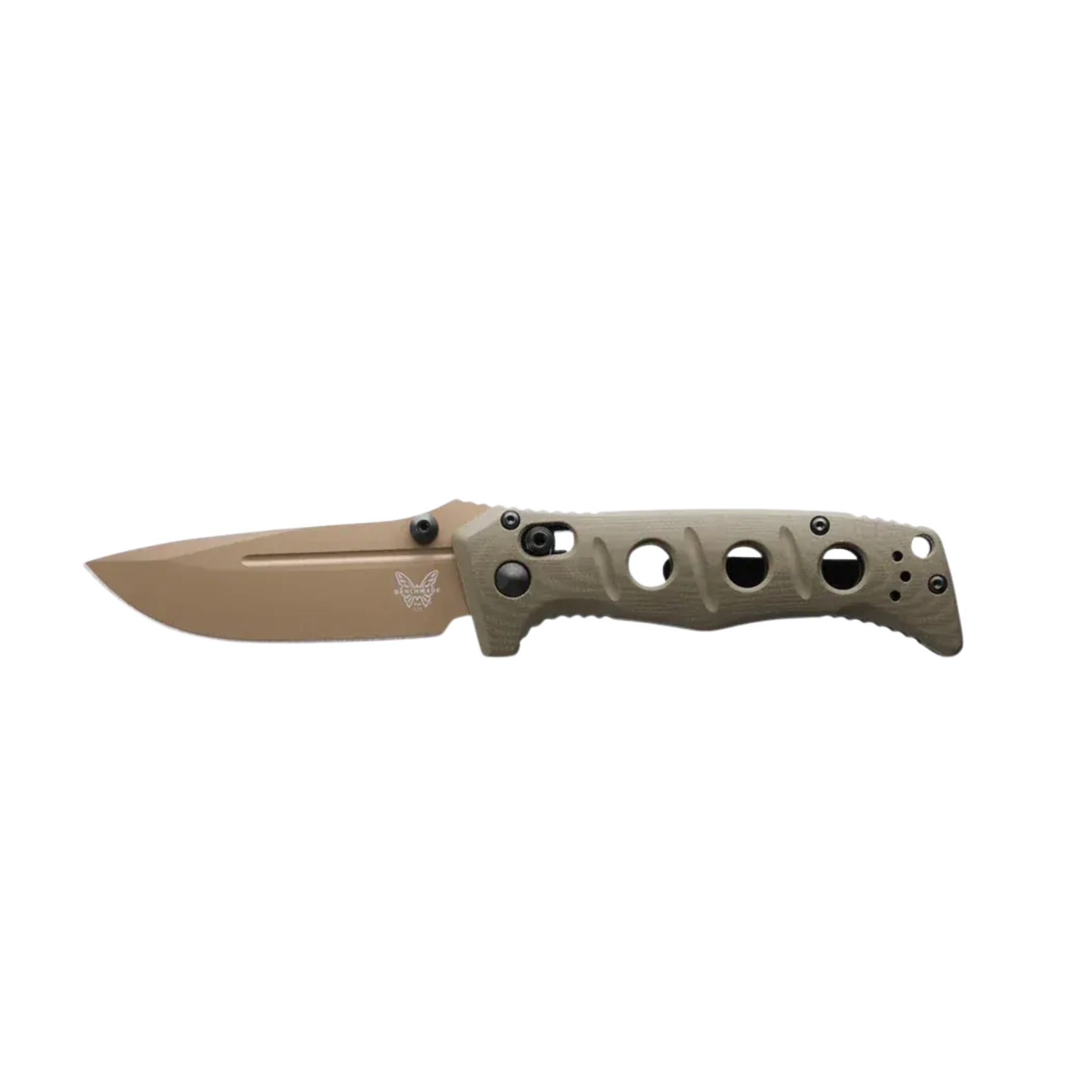 Benchmade Mini Adamas OD Green drop-point folding knife open right-side view