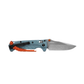 Benchmade Mini Adira drop point knife open clip side view showing CPM MagnaCut blade and blue handle