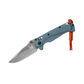 Benchmade Mini Adira drop point knife open with depth blue handle and orange lanyard