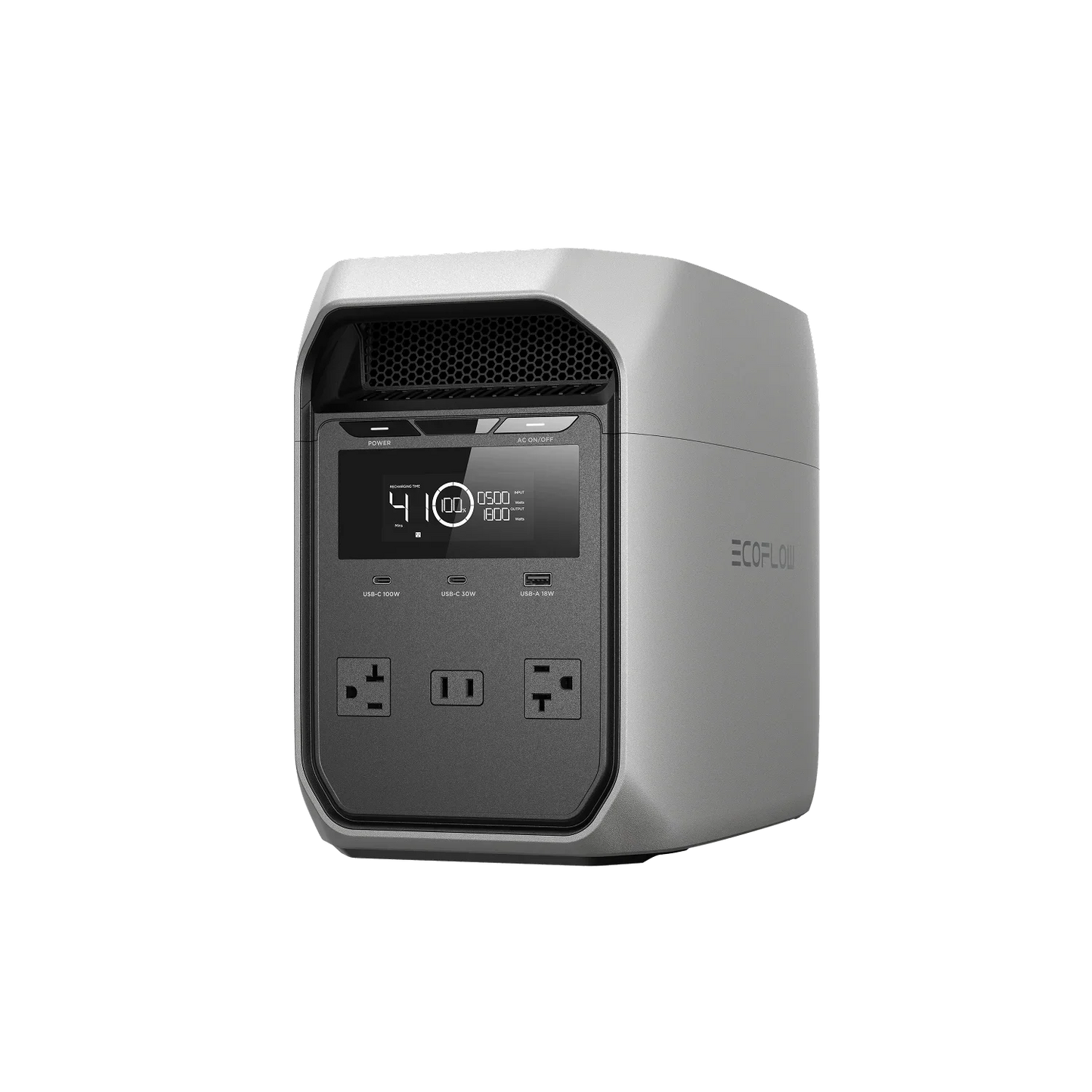 Angled view of the EcoFlow Delta 3 Classic Portable Power Station showcasing compact portable design