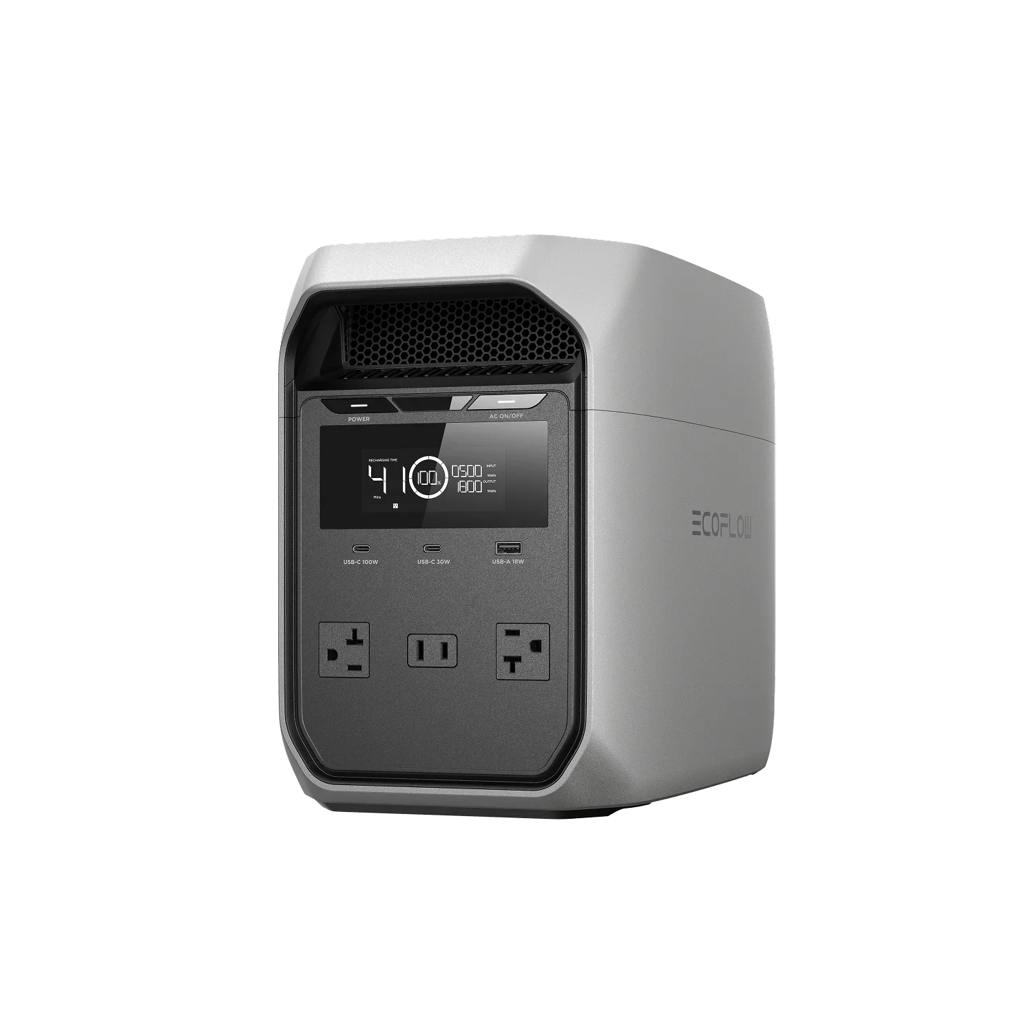 Angled view of the EcoFlow Delta 3 Classic Portable Power Station showcasing compact portable design