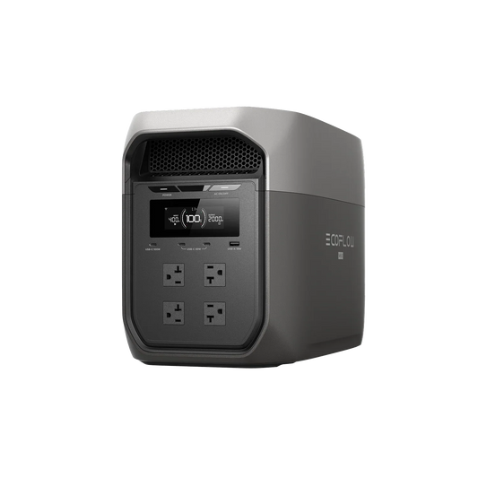 EcoFlow DELTA 3 Max front panel with multiple AC outlets and smart digital display.