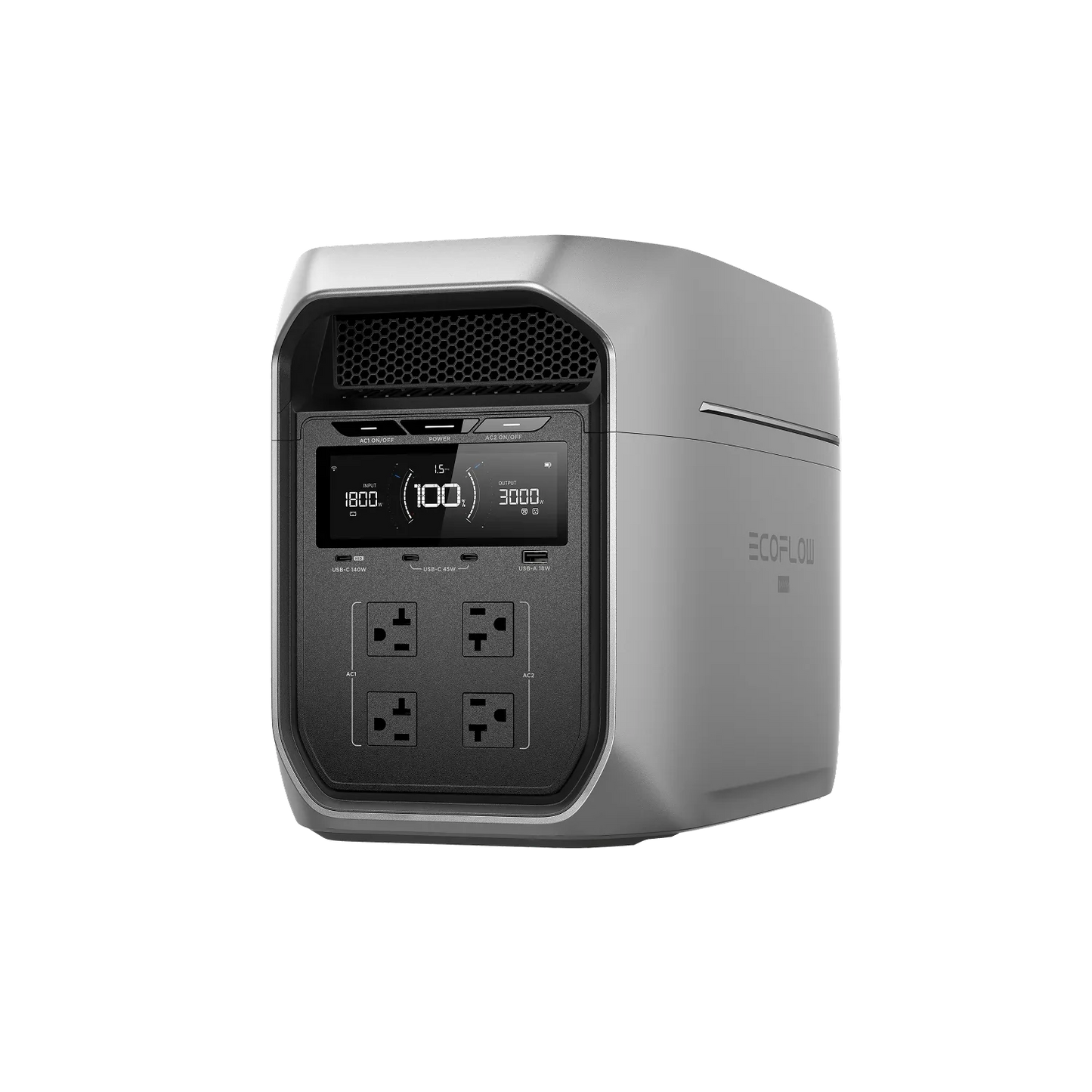 Angled view of the EcoFlow Delta 3 Max Plus Portable Power Station showcasing compact design and handles