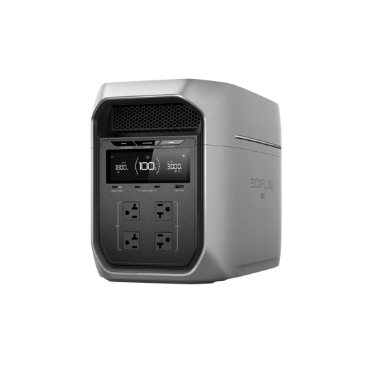 Angled view of the EcoFlow Delta 3 Max Plus Portable Power Station showcasing compact design and handles