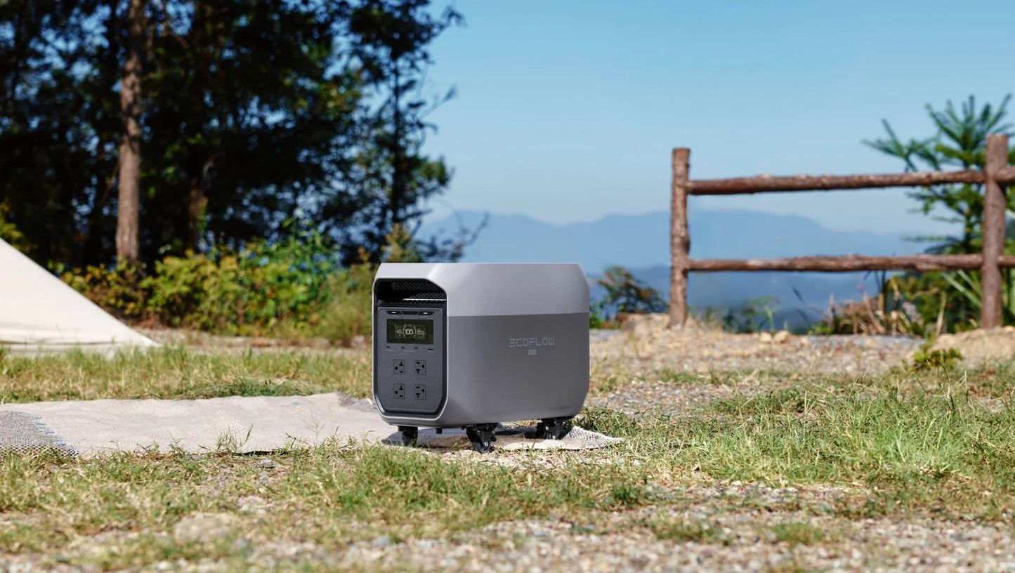 EcoFlow Delta 3 Max Plus Portable Power Station powering outdoor gear at a campsite