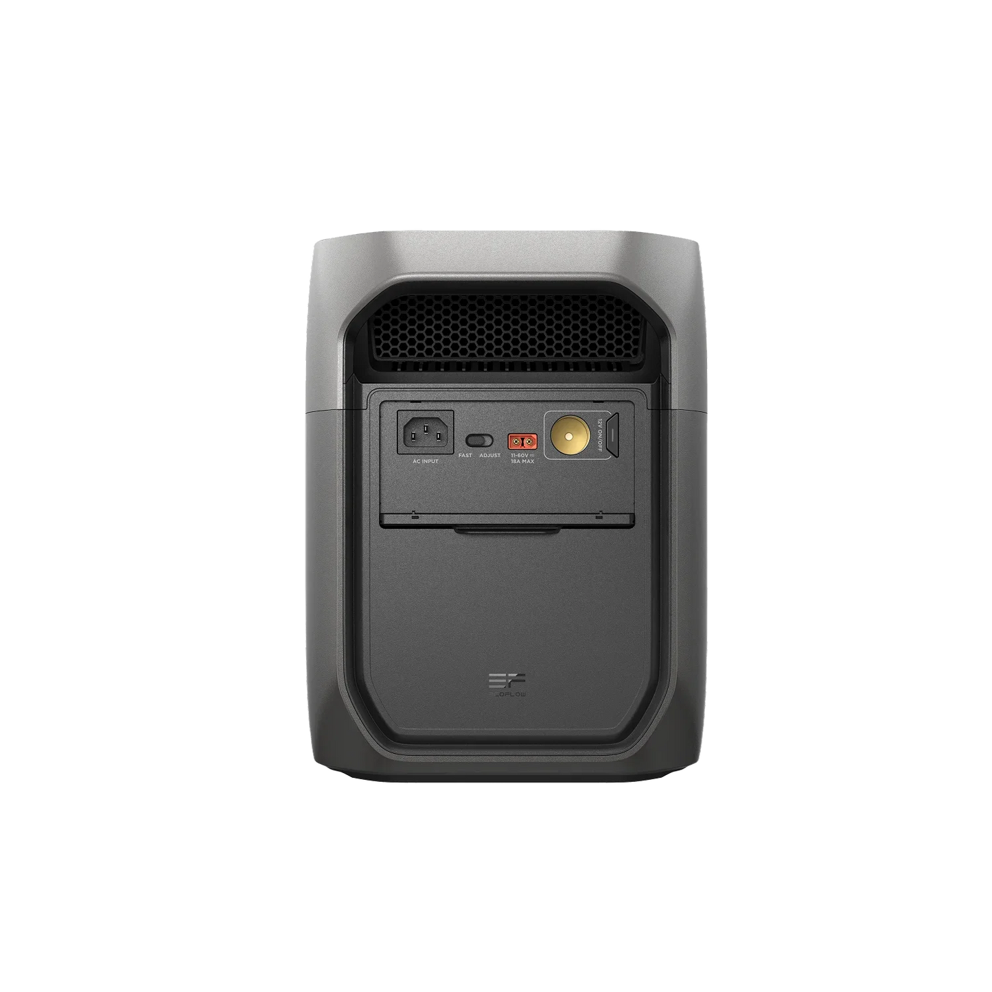 EcoFlow DELTA 3 Max rear panel view showing input and output ports for home and outdoor power.