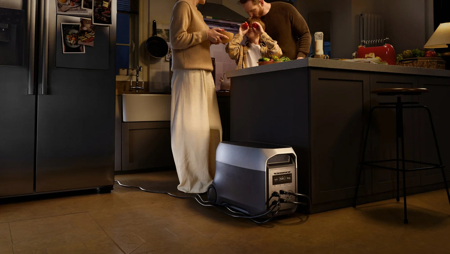 EcoFlow Delta 3 Ultra Portable Power Station powering multiple kitchen appliances during meal preparation