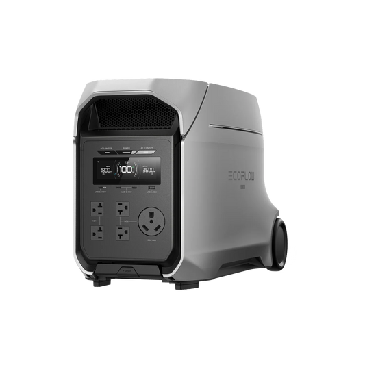 Angled product view of the EcoFlow Delta 3 Ultra Plus Portable Power Station showcasing compact wheeled design