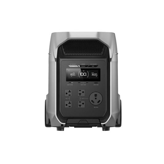 Front view of the EcoFlow Delta 3 Ultra Plus Portable Power Station with LCD display, AC outlets, and controls