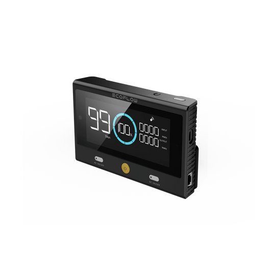 EcoFlow Delta Pro Controller angled-right view displaying ports and screen.