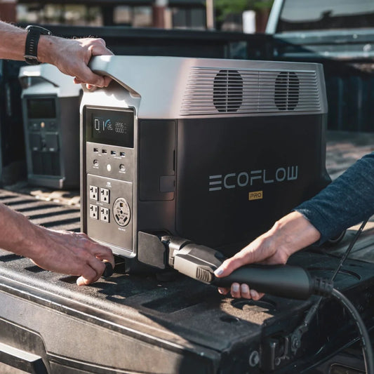 EcoFlow Delta Pro EV X-Stream Adapter lifestyle in-use view connected to power station.
