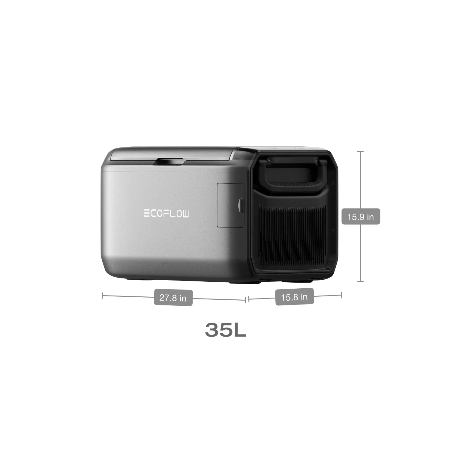 EcoFlow Glacier 35L cooler side view with dimensions shown