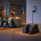EcoFlow Home Backup Kit transfer switch nighttime in-use scene with connected power stations.