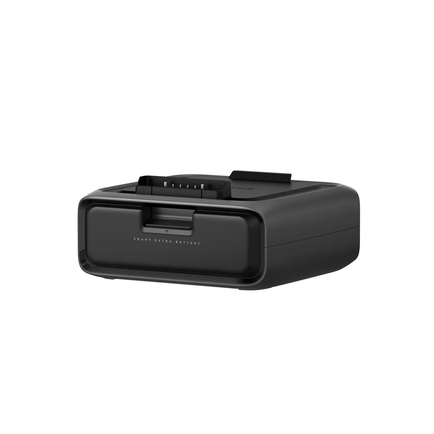 Angled rear-left view of the EcoFlow River 3 Plus 300EB Smart Extra Battery highlighting rear vents and structural contours.