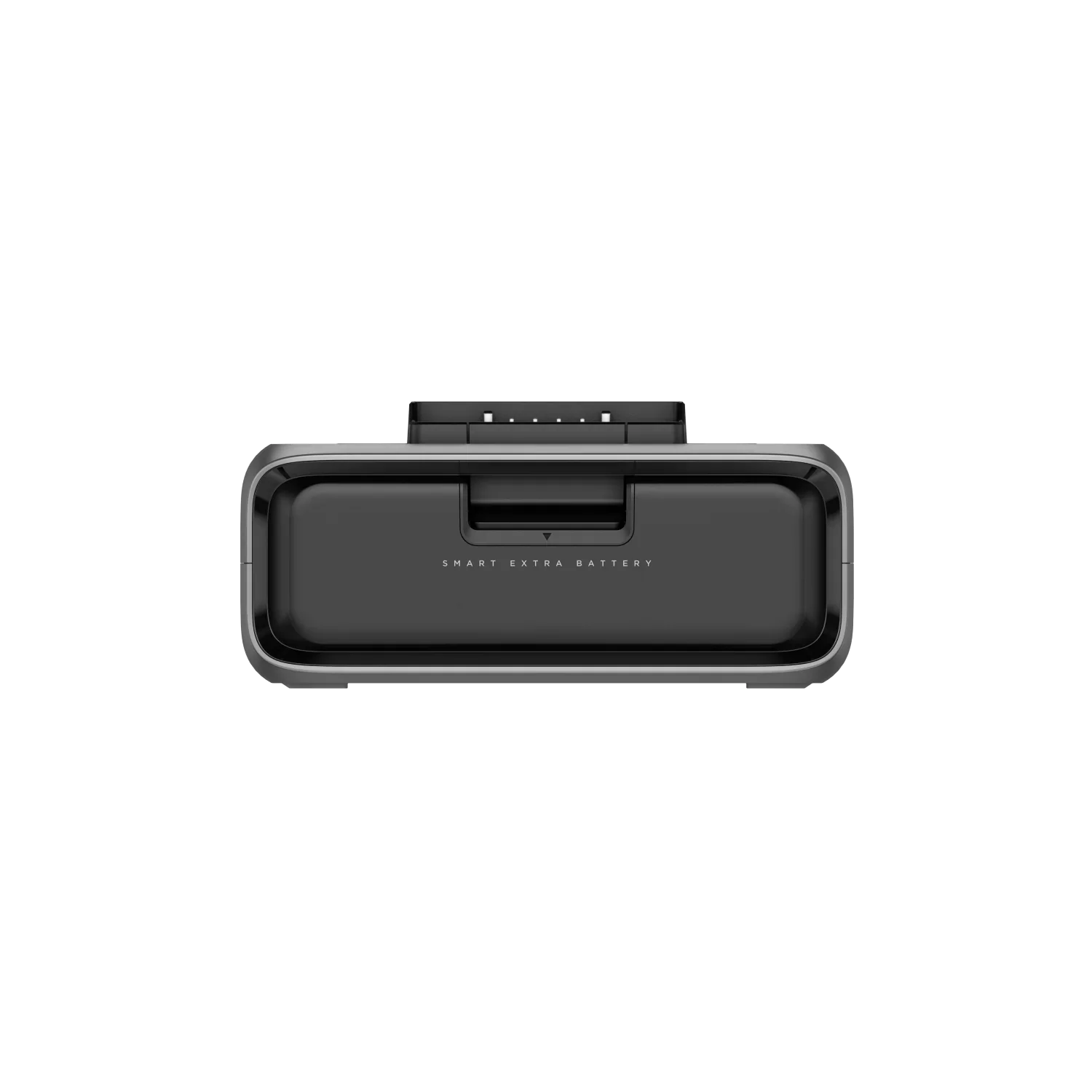 Straight rear view of the EcoFlow River 3 Plus 300EB Smart Extra Battery featuring exposed pogo pin connector interface.