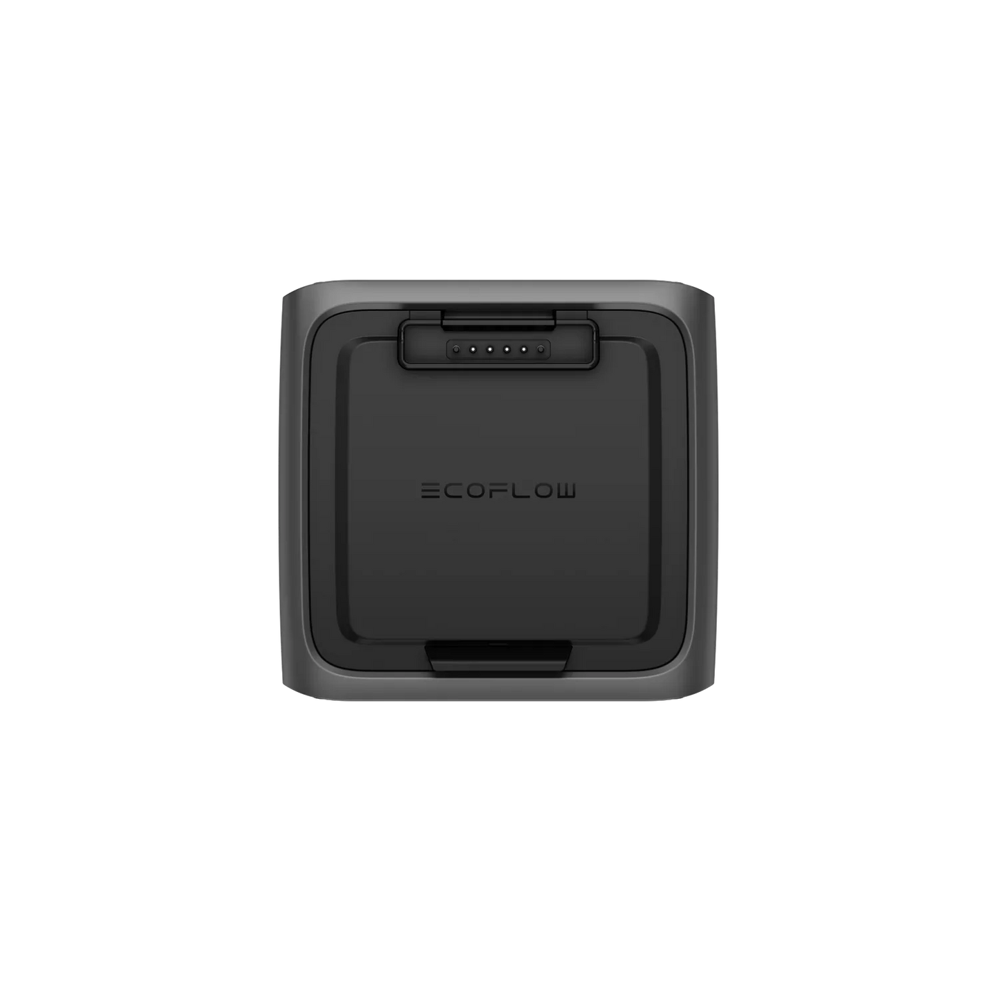 Top-down view of the EcoFlow River 3 Plus 300EB Smart Extra Battery showing connector pins and upper housing design.