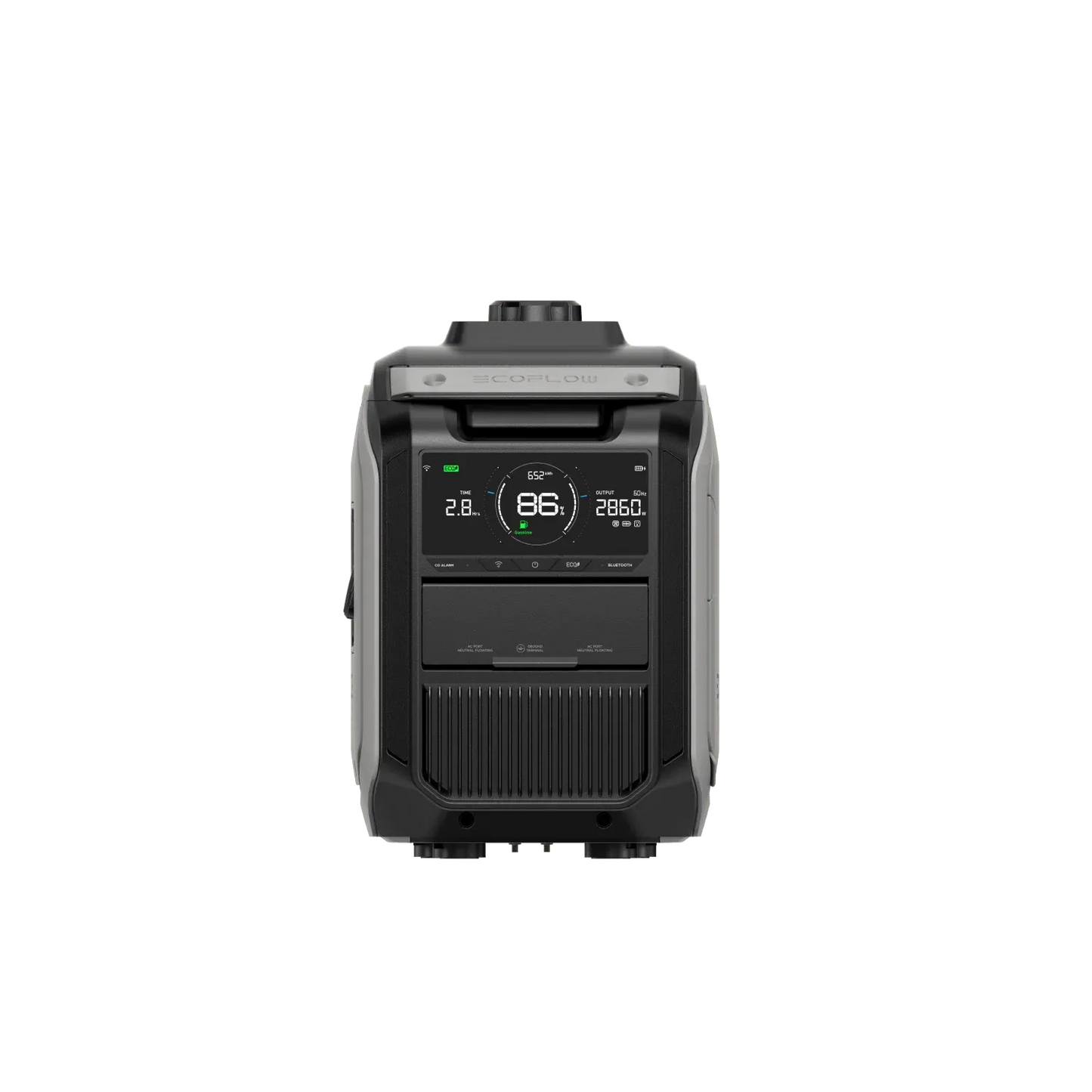 EcoFlow Smart Generator 3000 Dual Fuel front view with LCD status display and controls