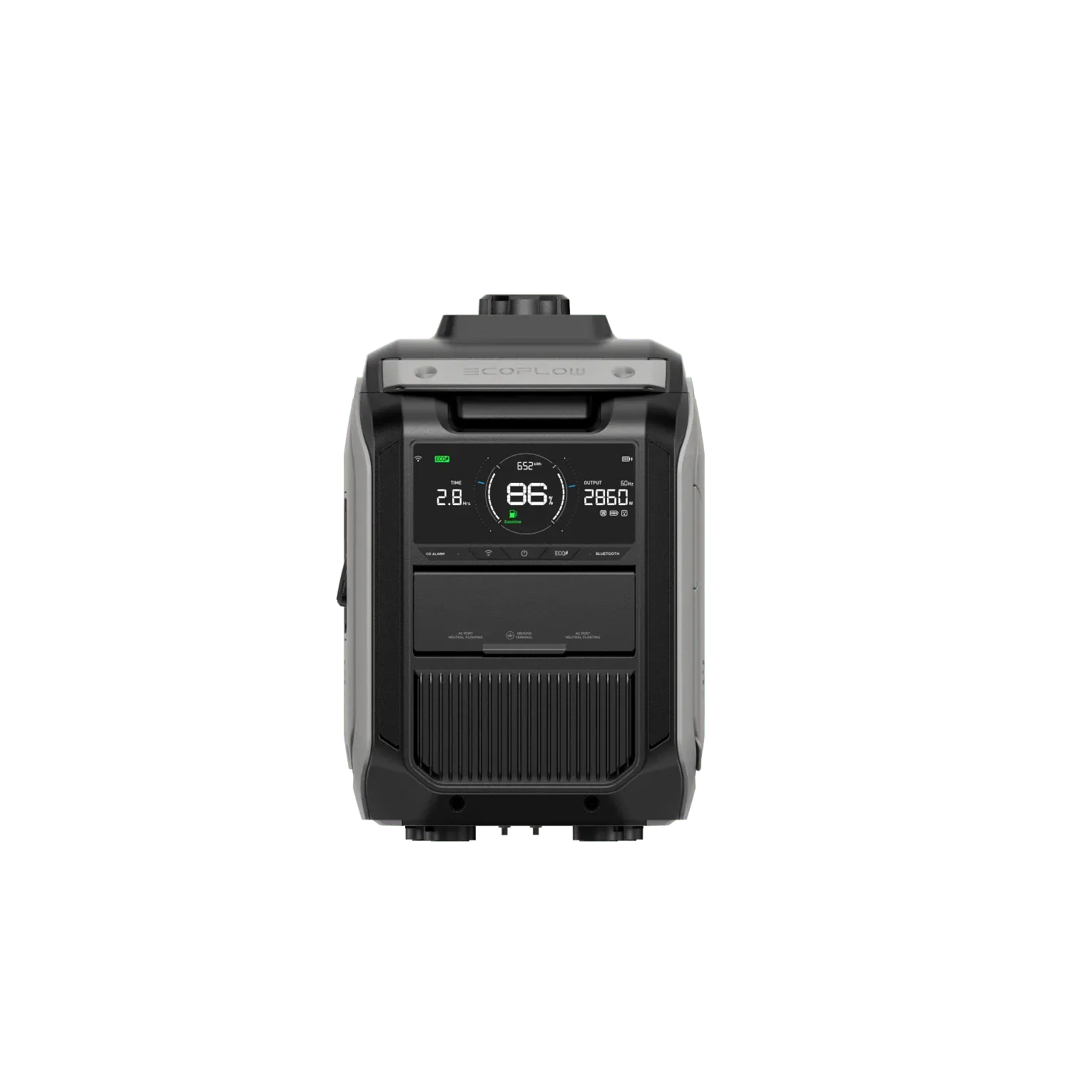 EcoFlow Smart Generator 3000 Dual Fuel front view with LCD status display and controls