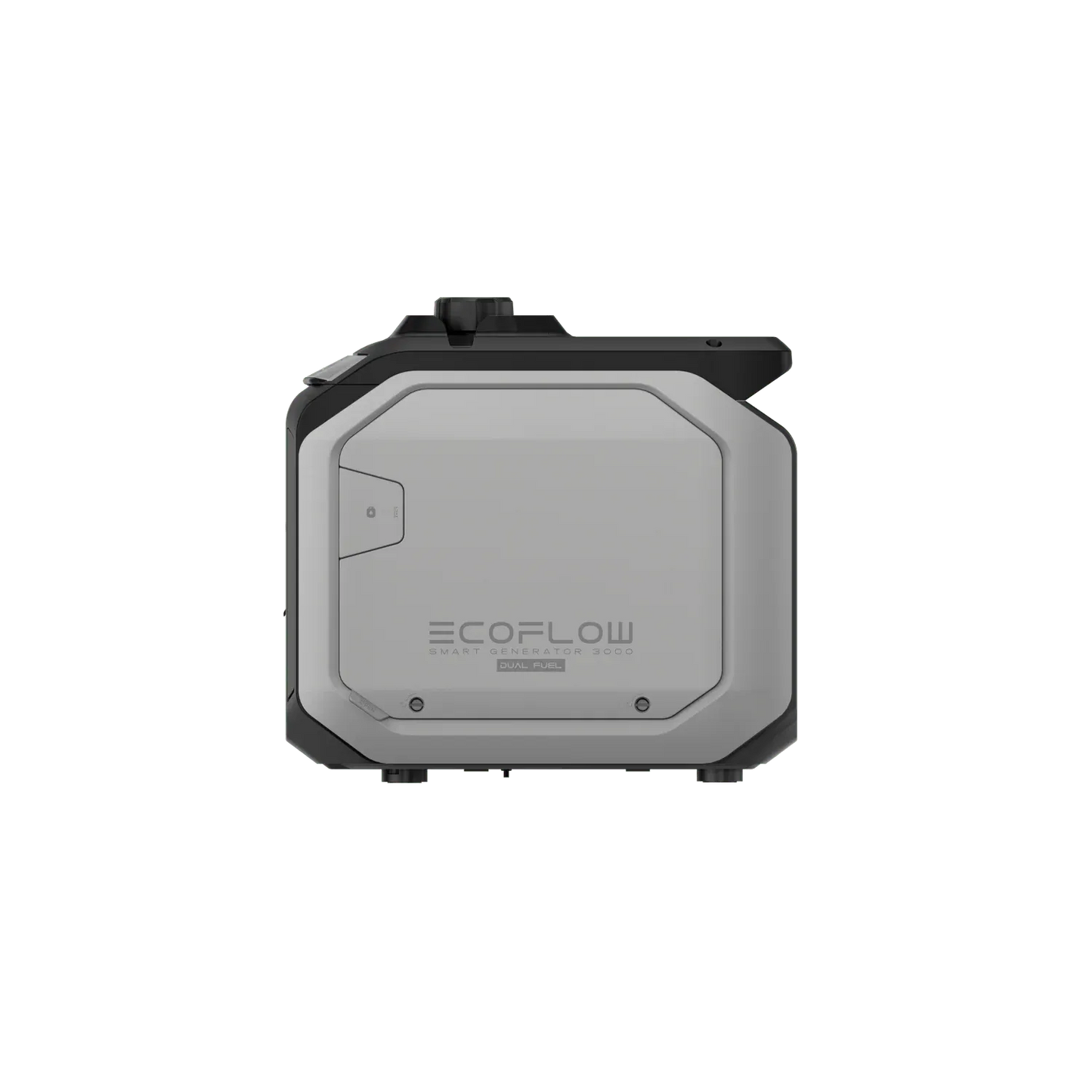 EcoFlow Smart Generator 3000 Dual Fuel side view highlighting fuel access panel and EcoFlow logo