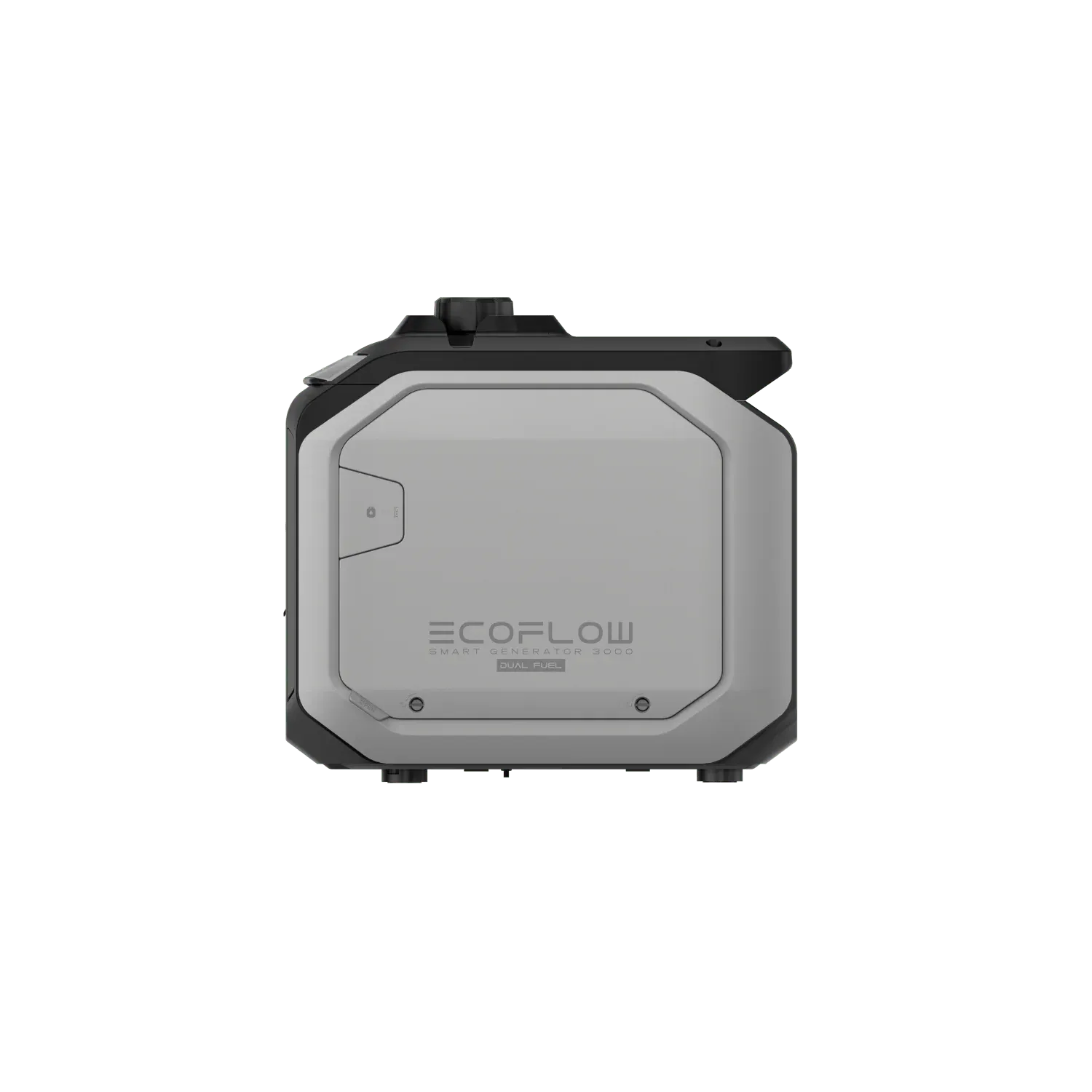 EcoFlow Smart Generator 3000 Dual Fuel side view highlighting fuel access panel and EcoFlow logo