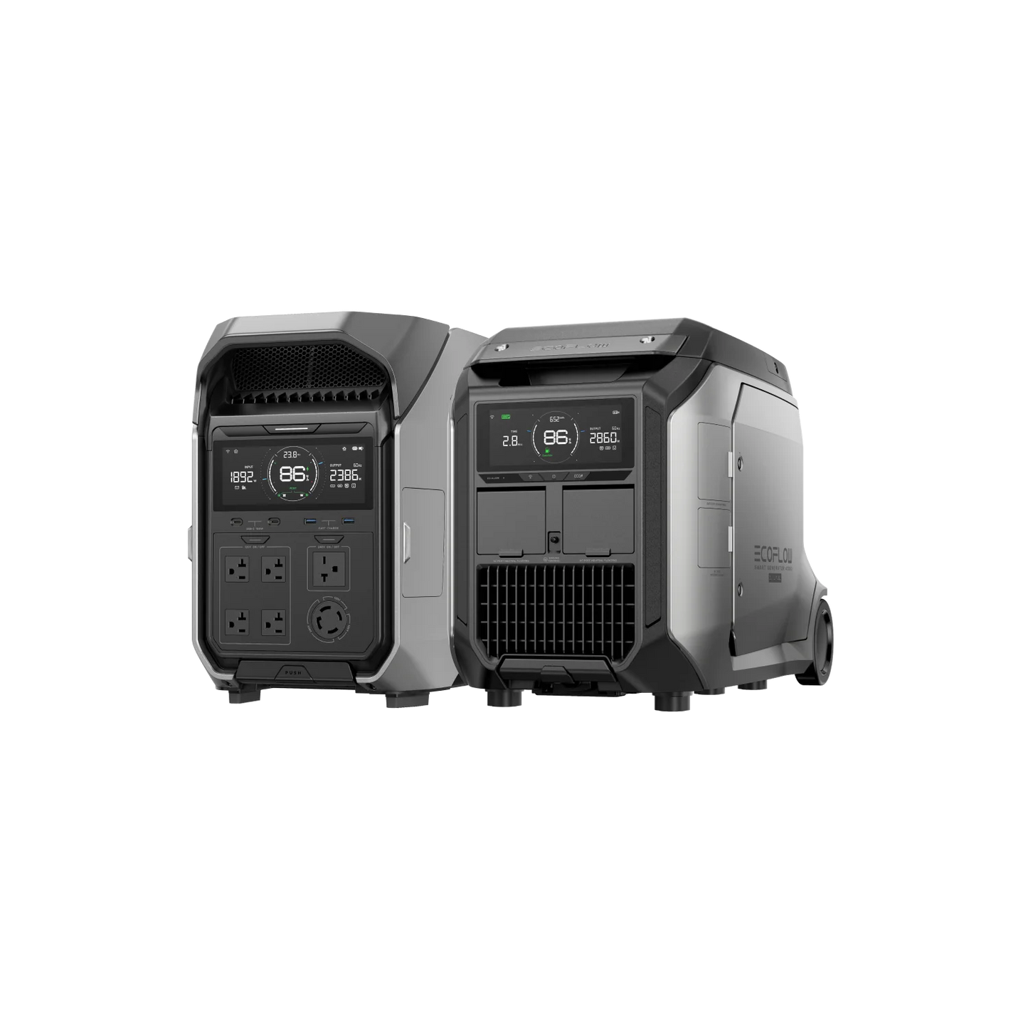 EcoFlow Smart Generator 4000 angled hero view showing dual-unit setup and control interface.
