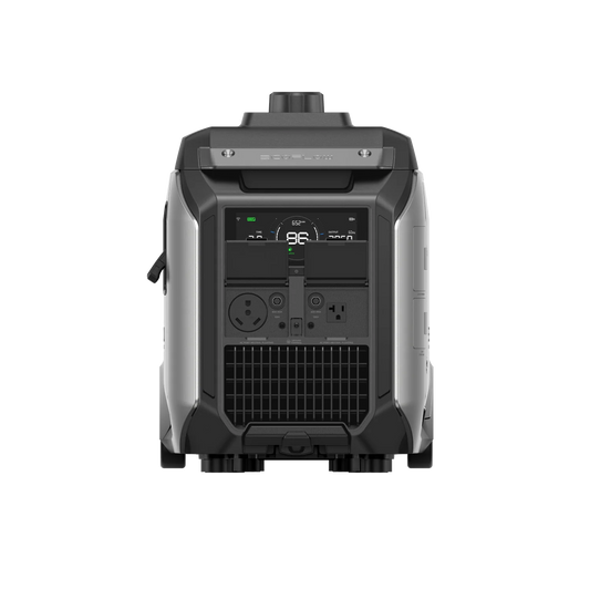 EcoFlow Smart Generator 4000 front view showing output ports, vents, and digital control display.