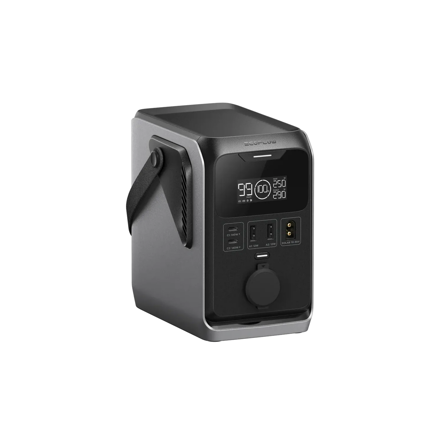 EcoFlow Trail 300 DC angled front-left view showing ports and display