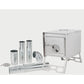 Esker Baffin wood stove with included galvanized straight and elbow pipe set on a white background  - a Canadian-made winter hot tent stove