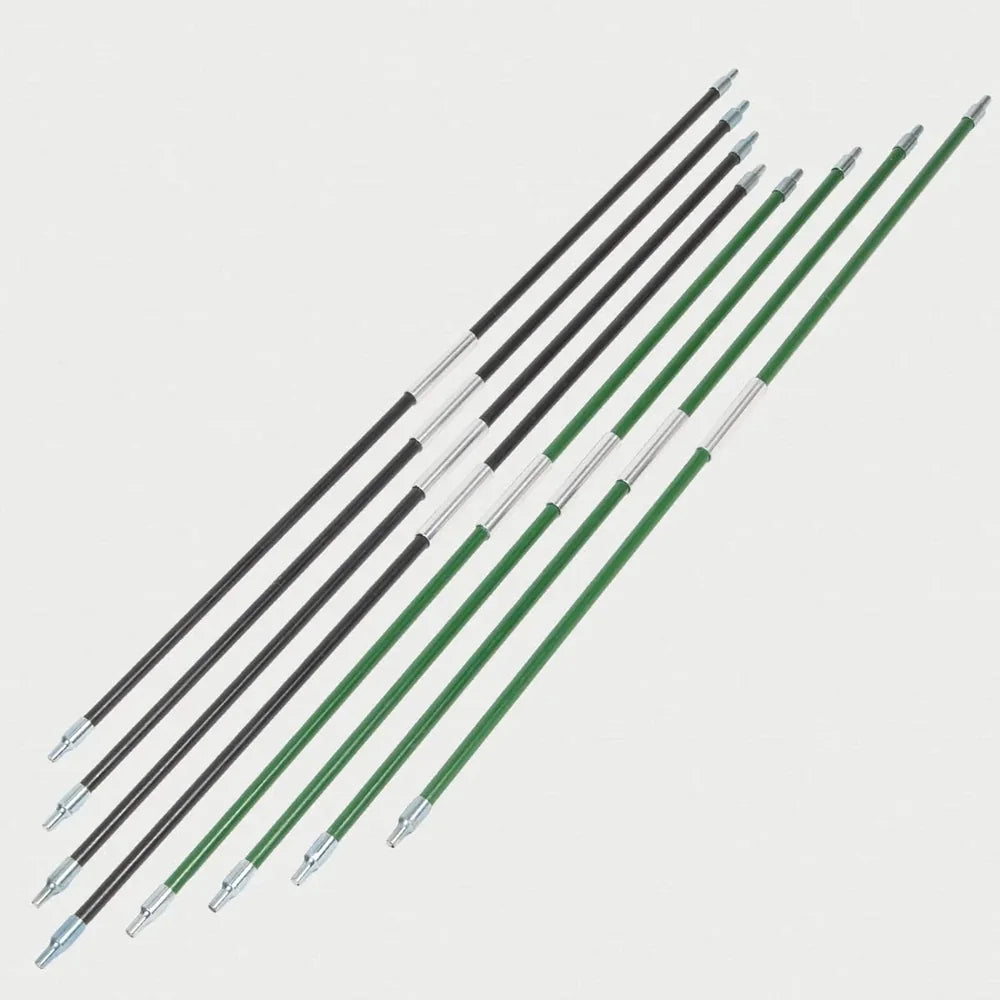 Esker Multi 10x10 side poles, 4 black and 4 green, laid diagonally
