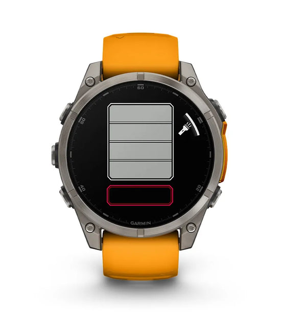 Garmin Fenix 8 smartwatch showing flashlight level