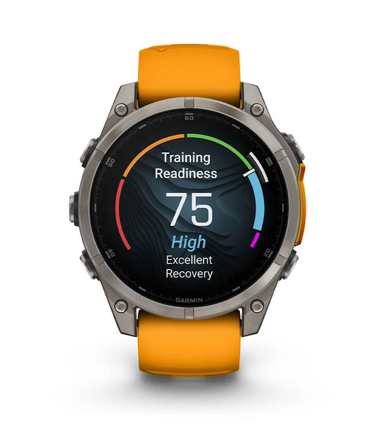 Garmin Fenix 8 smartwatch showing training readiness score and recovery status