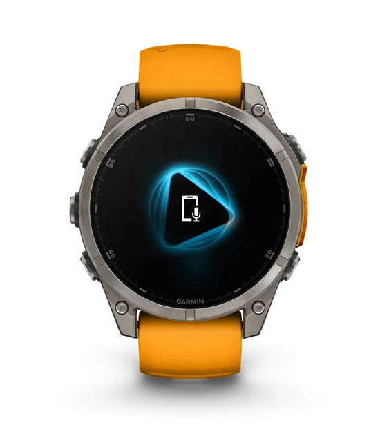 Garmin Fenix 8 smartwatch displaying voice control and smart assistant feature