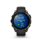 Garmin fēnix 8 AMOLED smartwatch morning report screen showing time weather forecast on black silicone band model