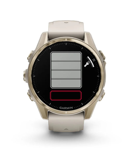 Garmin Fenix 8 smartwatch showing flashlight level
