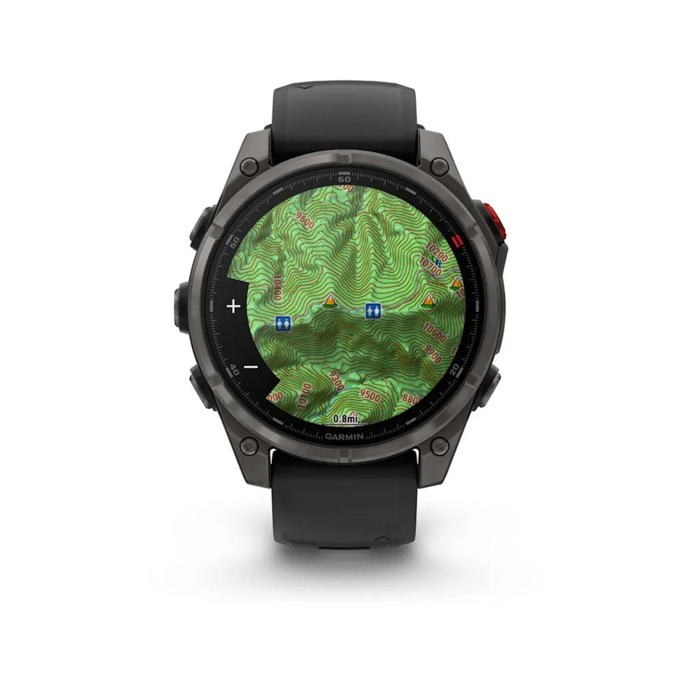 Garmin fēnix 8 Pro displaying topographic maps and GPS navigation on AMOLED screen