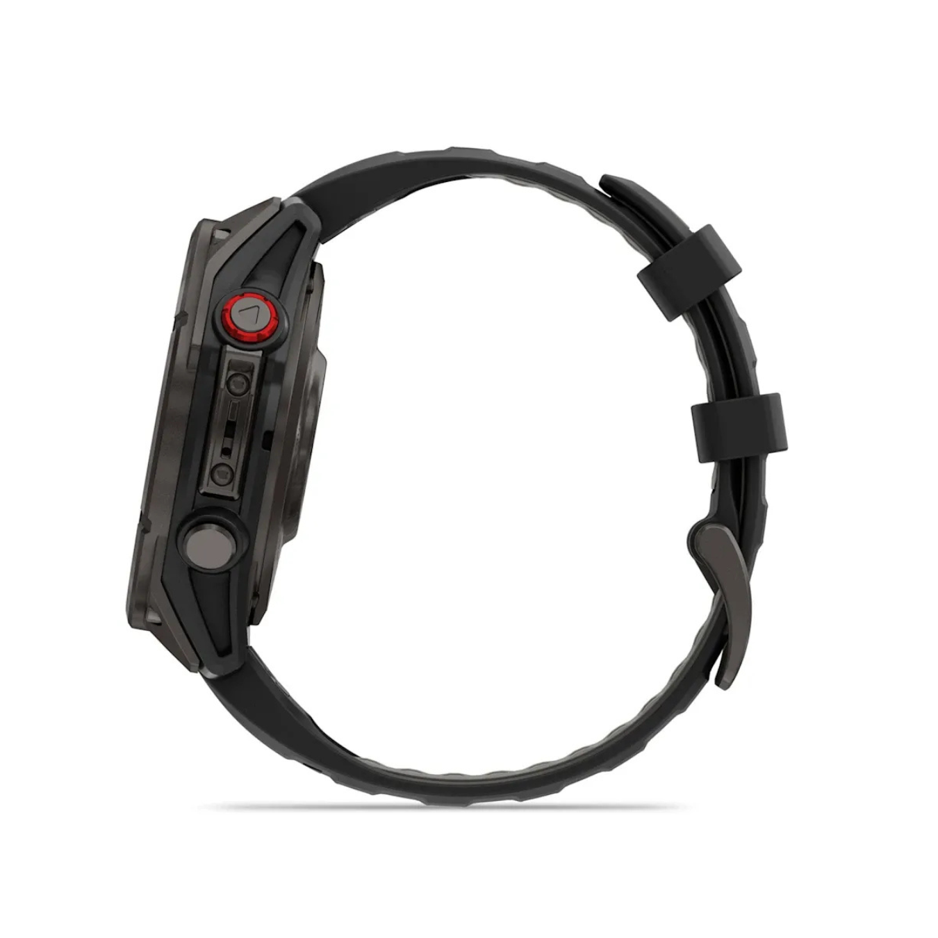 Garmin fēnix 8 Pro side view highlighting titanium case and rugged control buttons
