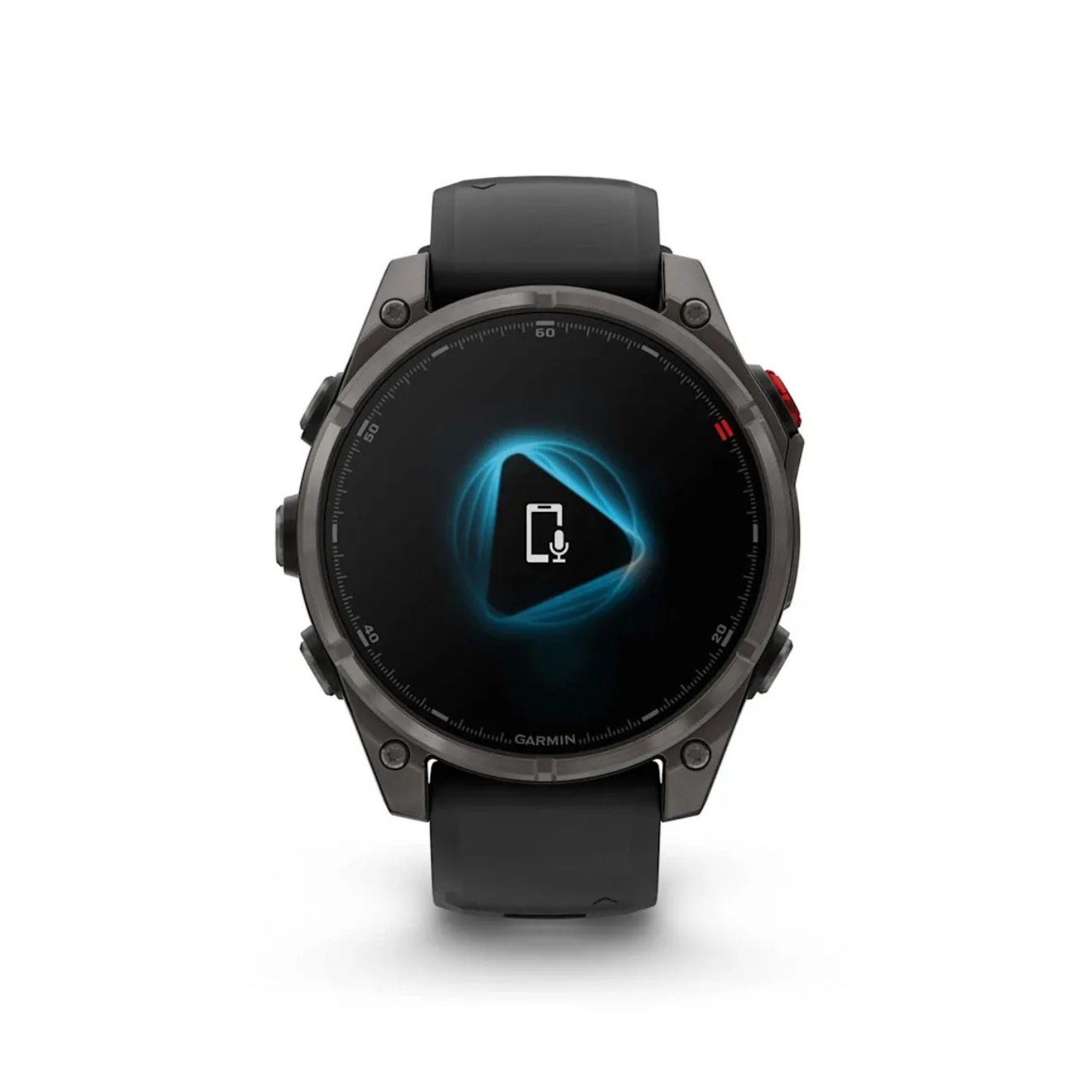 Garmin fēnix 8 Pro smartwatch with built-in microphone and voice control feature displayed