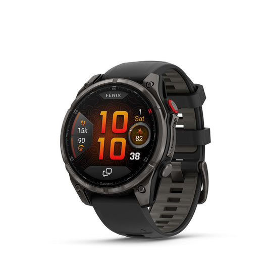 Garmin Fenix 8 Pro smartwatch angled view with customizable watch face display