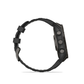 Garmin fēnix 8 47mm carbon gray DLC titanium side profile showing durable case buttons and black silicone strap