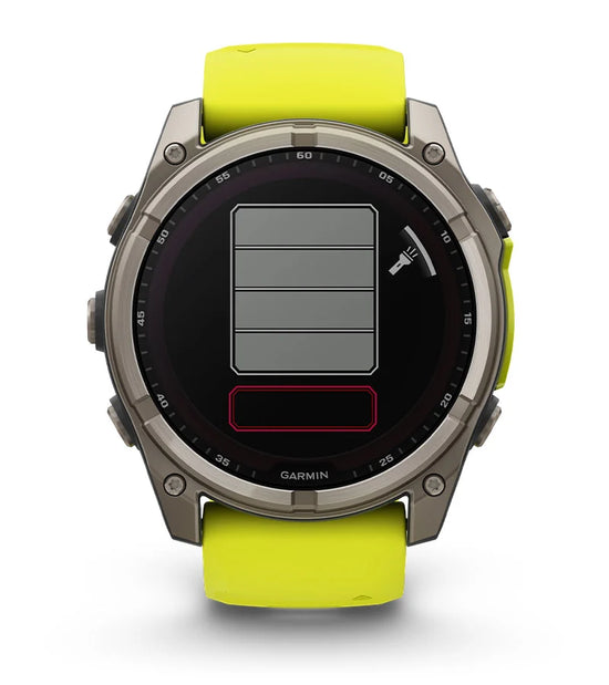 Garmin Fenix 8 solar smartwatch showing flashlight level