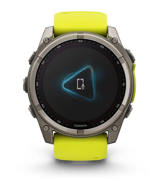 Garmin Fenix 8 solar smartwatch displaying voice control and smart assistant feature