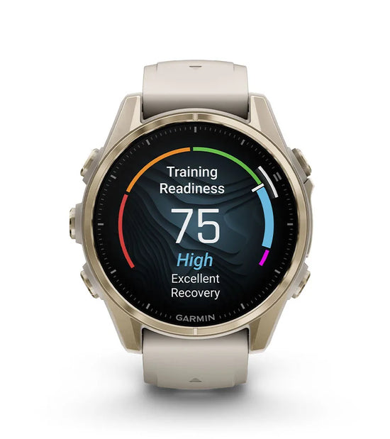 Garmin Fenix 8 smartwatch showing training readiness score and recovery status