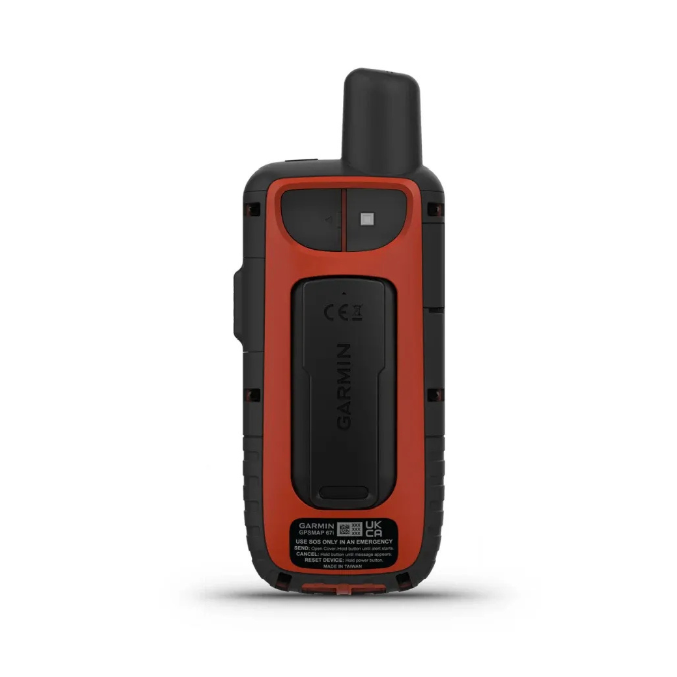 Back view of Garmin GPSMAP 67i showing battery compartment and rugged housing