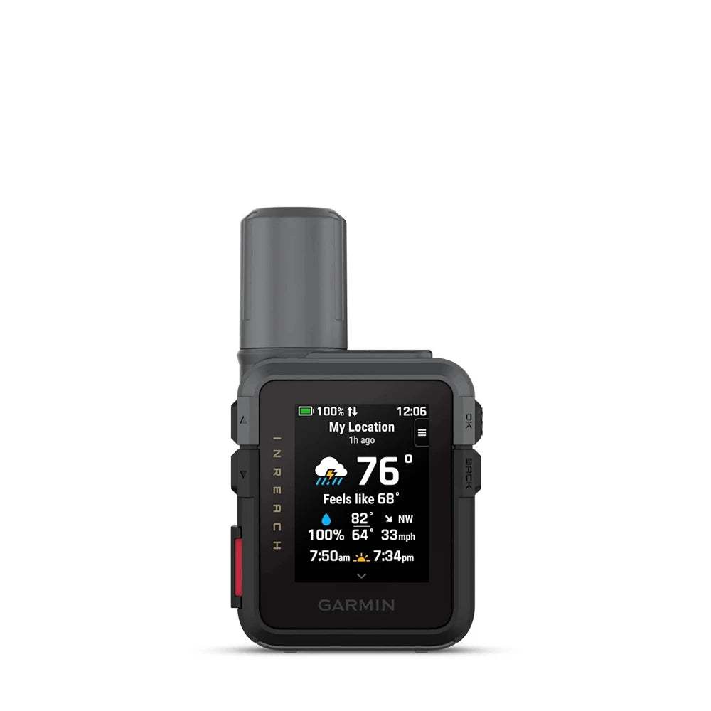 Garmin inReach Mini 3 weather forecast screen with conditions and temperature