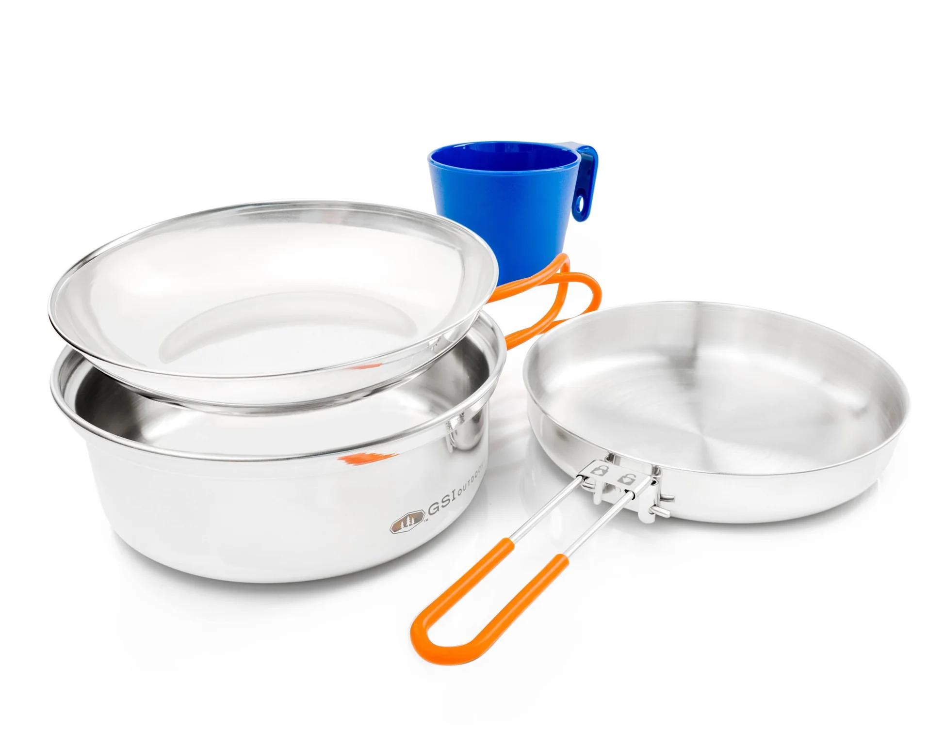 GSI Outdoors Glacier stainless 1 person mess kit complete camping cookware set with pot, lid, pan and cup