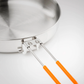 GSI Outdoors Glacier stainless mess kit folding handle detail with orange heat-resistant grips