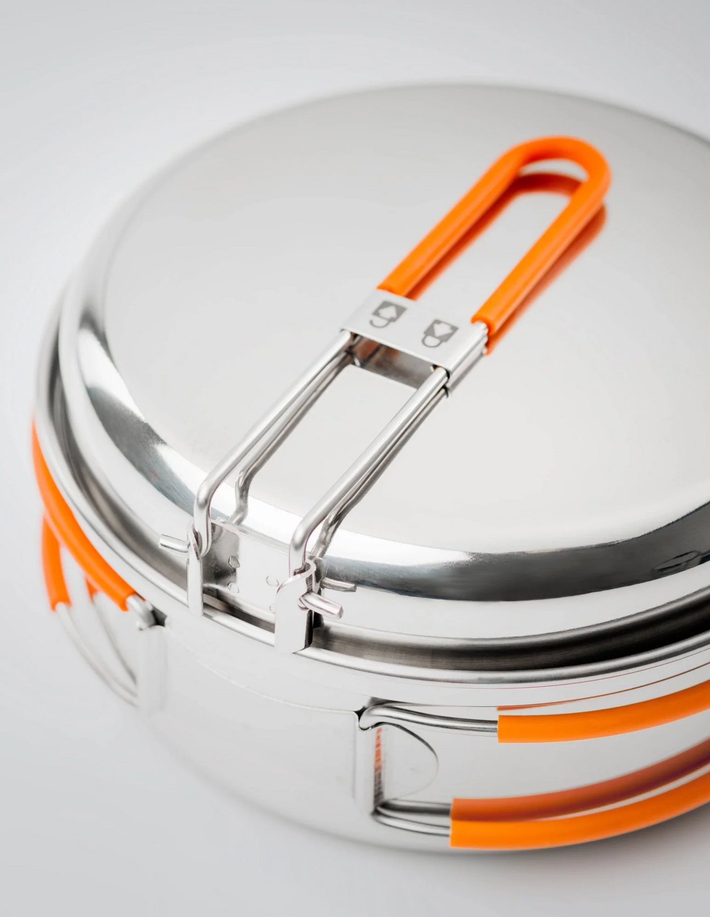 GSI Outdoors Glacier stainless 1 person mess kit packed compact with locking handles for backpacking
