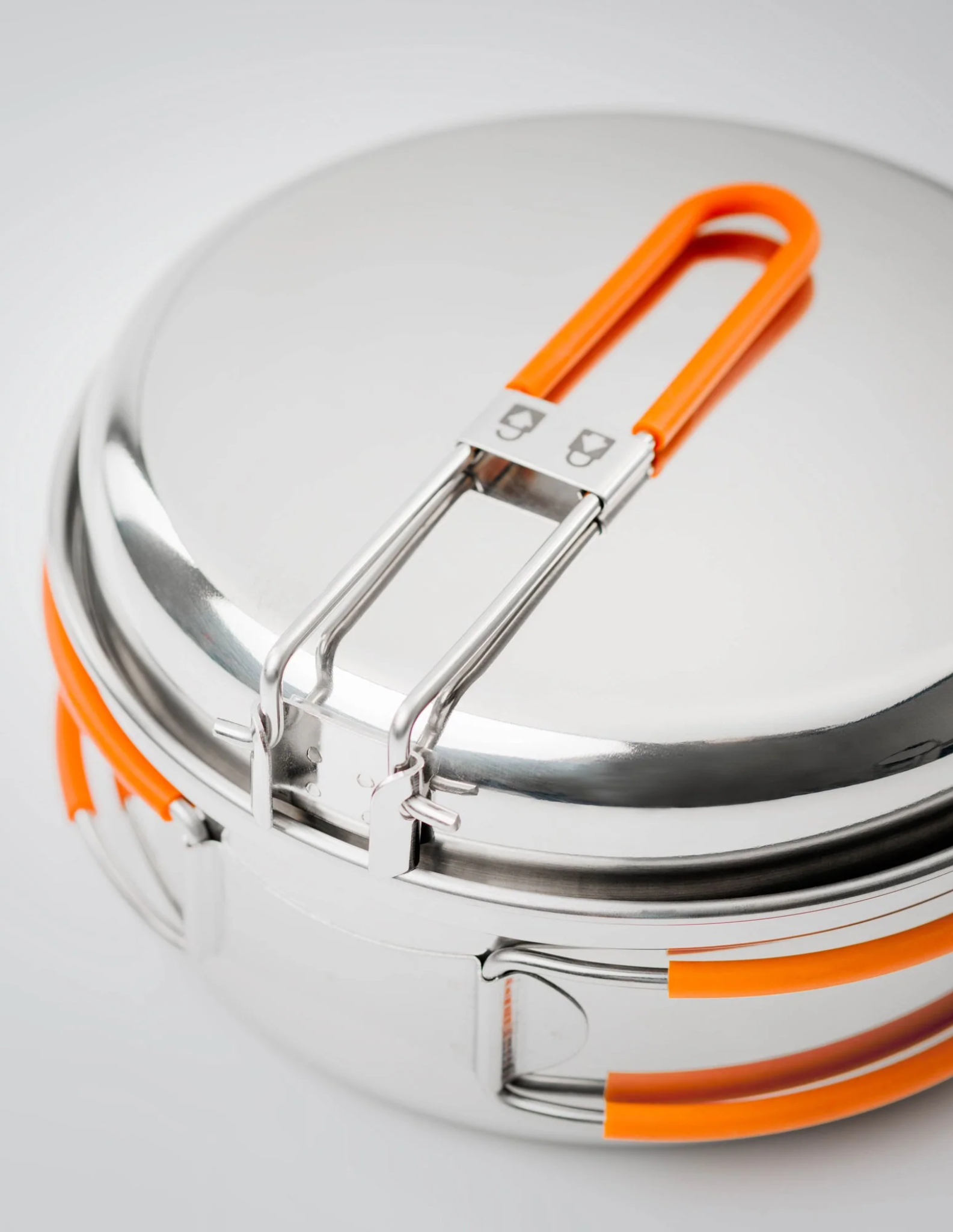 GSI Outdoors Glacier stainless 1 person mess kit packed compact with locking handles for backpacking