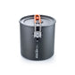 Front view of GSI Outdoors Halulite 1.8 liter boiler pot with lid and compact folding handle
