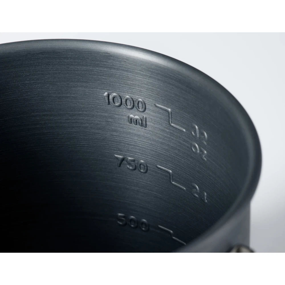 Measurement markings inside GSI Outdoors Halulite 1.8 liter camping boiler pot